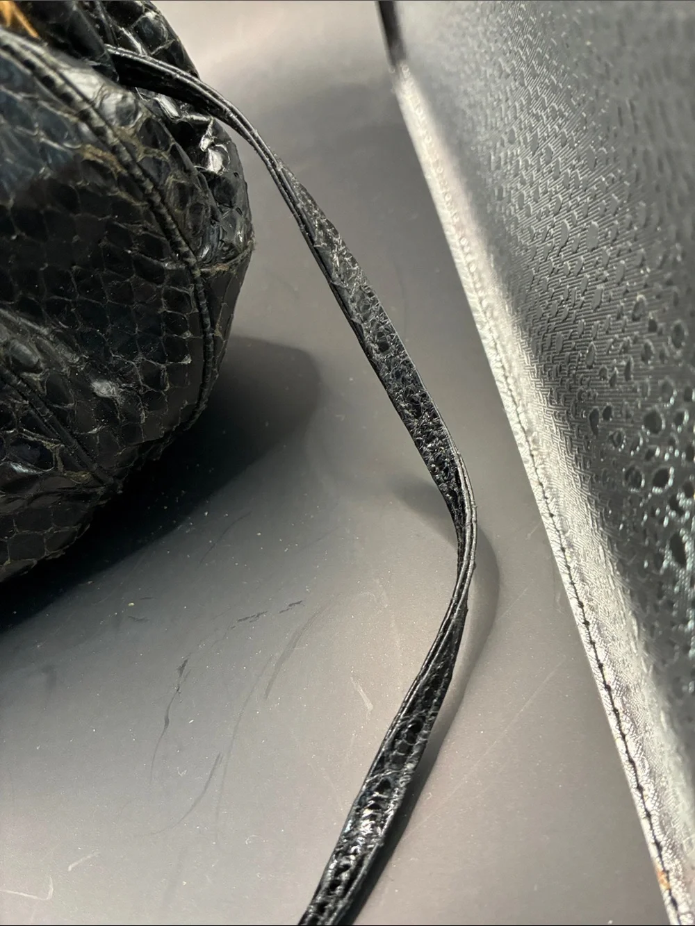 Vintage Judith Lieber Snakeskin Semicircular Jewel  Frame clutch